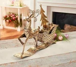 New Slim Metal Sleigh And Reindeer Centerpiece By Valerie Parr Hill Gold. Fixed Price $69.99.