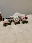 "noel" 5 Piece Wooden Christmas Train Ornament Set With Santa. Fixed Price $10.00.