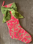 Christmas Stocking Creative Co-op Velvet Satin Look Red Green Bow Filigree. Fixed Price $24.47.