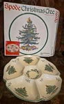 Nib Vtg Spode Christmas Tree Pattern 6 Section Horsd'oeuvres Tray 11.5 England. Fixed Price $60.00.