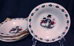 Christmas Snowman Family Cereal Soup Stoneware Bowls Set Of 4 Holly Leaf Gei. Fixed Price $21.98.