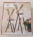 Set Of 2 San Miguel Holiday Brown Iron Reindeer Clear Glass Tealight Holders Nib. Fixed Price $14.99.