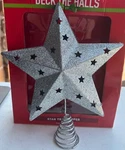 Walgreens Co. Deck The Halls Glittery Silver Star Tree Topper 11.8" Tall (boxed). Fixed Price $10.00.
