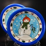 Libbey Snowman Dinner Plates 10.5IN Set Of 2 Blue Ceramic Holly Berries Holiday. Fixed Price $12.80.