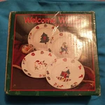 Vtg Kmart Welcome Winter Salad Plates Christmas Stoneware 7.5" Set Of 4. Fixed Price $19.80.