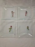 The Pampered Chef Set Of 4 Snowmen 6 Appetizer Square Glass Plates #2819 - Nib. Fixed Price $8.00.