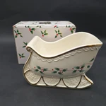Mikasa Porcelain Christmas Center Piece Holly Sleigh Bowl Vase With Box. Fixed Price $19.97.