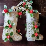 Vintage White Boots Christmas Decoration Plastic Holly Chain Garland Glitter. Fixed Price $9.99.