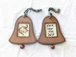 Wood Bell 2PC Hand Stitched Sampler Ornaments Primitives By Kathy. Fixed Price $14.00.