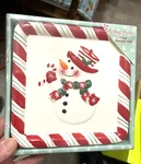 2 Glittering Goodies Ceramic Snowman 6 Dessert Plates Nip Candy Stripe Border. Fixed Price $15.99.
