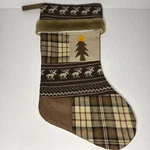 Moose Christmas Stocking Cabin North Woods Country Plaid W/ Faux Fur 19" Long. Fixed Price $10.62.