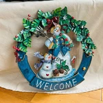 Metal Snowman Christmas Wreath 16 Holly Welcome. Fixed Price $24.99.