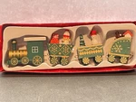 New Old Stock Wood Christmas Train Ornaments 7 Original Box. Fixed Price $19.76.