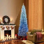 7 Ft Snow Flocked Artificial Christmas Tree Pencil Slim Blue W/300 Lights. Fixed Price $132.23.