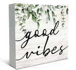 Botanical Wooden Block Box, Eucalyptus Leaves Decor, Table Sign, White. Fixed Price $19.98.
