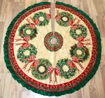 Holiday Greenery Wreath & Ribbons Fabric Handmade Christmas Tree Skirt 58" Diam. Fixed Price $85.99.