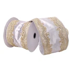 Vickerman 4" X 5 Yards Silver With Gold Fabric Embroidery Christmas Ribbon. Fixed Price $70.59.