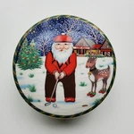 Mikasa Large Christmas Covered Round Trinket Box With Lid Santa's Putt UT120. Fixed Price $24.99.
