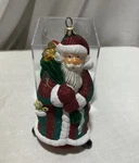 Joy To The World Glitterazzi Harlequin Santa Polish Glass Christmas Ornament. Fixed Price $55.00.