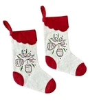 Set Of 2 Creative Co-op Felted Wool Embroidered Christmas Stockings. Fixed Price $48.00.