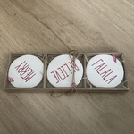 3PC Round Ceramic Minimalist Christmas Tree Ornaments Believe, Fa La, Merry. Fixed Price $19.99.
