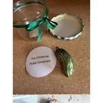 German Glass Christmas Pickle Ornament With Jar And Legend Card Green 2 Inch. Fixed Price $19.00.