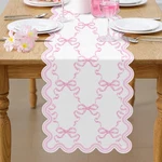 Pink Bow Table Runner 72 Inches Cute Heart Fabric Scalloped Coqu.... Fixed Price $24.75.