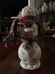Primitive Christmas Ragon House 6.5" Snowman Figurine Scarf Sand Stocking. Fixed Price $19.99.