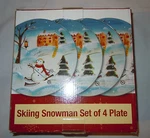 Stonelite Skiing Snowman Set Of Four Plates - New. Fixed Price $20.00.