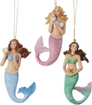 Pink Blue And Green Mermaids Holiday Ornaments Set Of 3 Resin. Fixed Price $50.12.