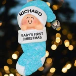 Baby's First Xmas Blue Boy Stocking Tree Ornament - Engraving Persona. Fixed Price $11.31.