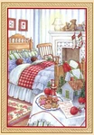 Cozy Vintage Christmas Card, Bed Fireplace Santa Letter Cookies By Gibson +. Fixed Price $7.99.