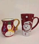 Pier Red Handpainted Snowman Christmas Holiday Tall Coffee Mug Cup. Fixed Price $24.99.