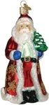 Wholesale Lot Of 12 Glistening Golden Santa Glass Christmas Ornaments By Owc. Fixed Price $158.00.