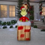 Gemmy 5.5 ' Animated Christmas Airblown Inflatable Grinch Popping Out Of Chimney. Fixed Price $249.00.