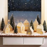 Mokof Christmas Village Set - 7 White Ceramic Houses With Remote Led. Fixed Price $77.25.