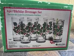 Vintage Indiana Glass Holly & Berries Christmas 6PC Holiday Beverage Set Tumbler. Fixed Price $20.00.