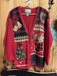 Private Collection Women Red Christmas Cardigan Size Tree Stocking Bells. Fixed Price $27.75.