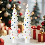Ceoighe 2 Pack Christmas Tree Candles, 5 Inch White With Multicolor Trim. Fixed Price $7.58.