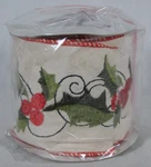 Raz Imports Holiday Embroidered Holly & Berries Linen 4" Ribbon 10 Yards New. Fixed Price $59.99.
