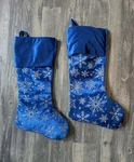 Set Of 2 Blue Velvet Snowflakes Christmas Stocking Sliver Glitter 18" Holiday. Fixed Price $28.50.