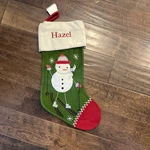 New Pottery Barn Kid Nordic Snowman Wool Green Christmas Stocking Mono Hazel. Fixed Price $17.50.
