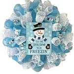 Tis The Season To Be Freezin Snowman Winter Or Christmas Deco Mesh Wreath. Fixed Price $124.99.