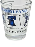 Pennsylvania Keystone State Liberty Bell Etc Blue Clear Shot Glass Free S/h. Fixed Price $15.20.
