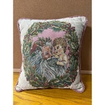 Vintage Christmas Tapestry Santa And Cherub Throw Pillow Pink Rope Trim 12X12. Fixed Price $14.99.