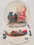 Santa Riding Train Musical Snow Globe Plays White Christmas. Fixed Price $25.99.