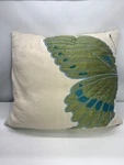 Pier Canvas Split Butterfly Pillow Embroidered Olive Blue Turquoise 17" X. Fixed Price $13.99.