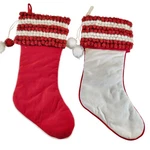 Christmas Stockings Set 2 Red White 19" Striped Pom Holiday Fireplace Decor. Fixed Price $24.99.