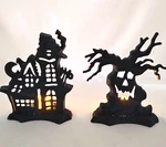 7.25" Cast Iron Haunted House & Tree Candle Holders Set /2 Halloween Heavy. Fixed Price $54.99.