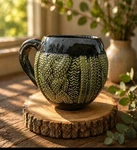 Vintage Hand Thrown Cable Knit Sweater Style Pottery Mug Marked Circled 4. Fixed Price $16.80.